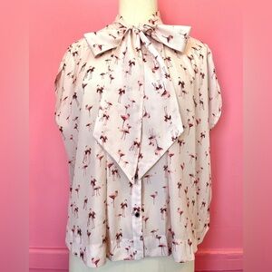 TED BAKER | Pink Flamingo Lavalliere Print Bow Blouse